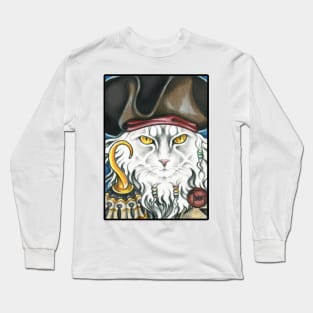 Pirate Cat with Hook - Black Outlined Version Long Sleeve T-Shirt